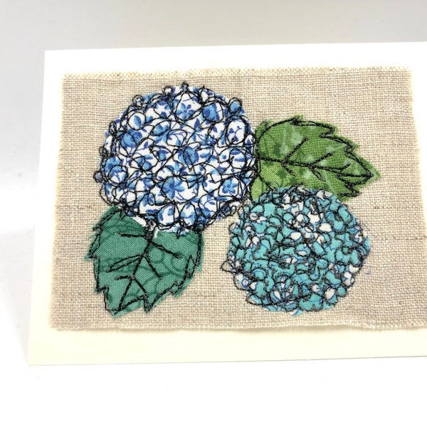 Hydrangea Card, Original Machine Embroidered Greeting Card, Small Card, Handmade Free Motion Embroidered Card, Textile Art card