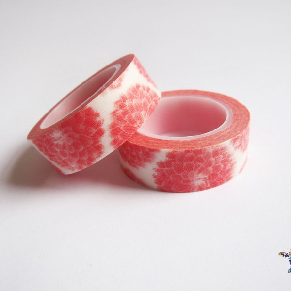 Coral washi tape with beautiful large flowers