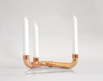 COPPER CANDLESTICK handmade candle holder industrial decorative three candles minimalist Scandinavian copper tubes table decoration