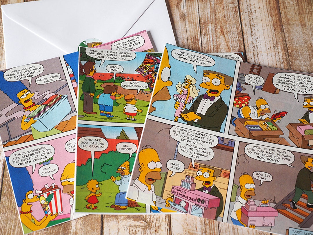 Simpsons Reference Card Set of 3 Simpsons Comic Book Cards - Square Blank Cards-handmade Card ...