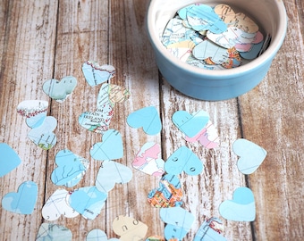 World map paper hearts - wedding confetti  - paper shapes - table decoration - scrapbooking-map confetti