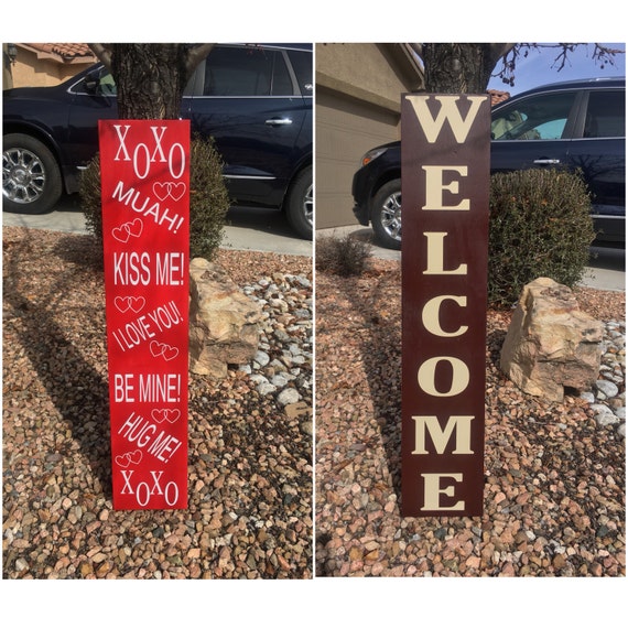 Valentines Day Wooden Door Sign Double Sided Welcome Sign Welcome Door Sign Giant Large 3 Foot Custom Wooden Porch Sign Valentine