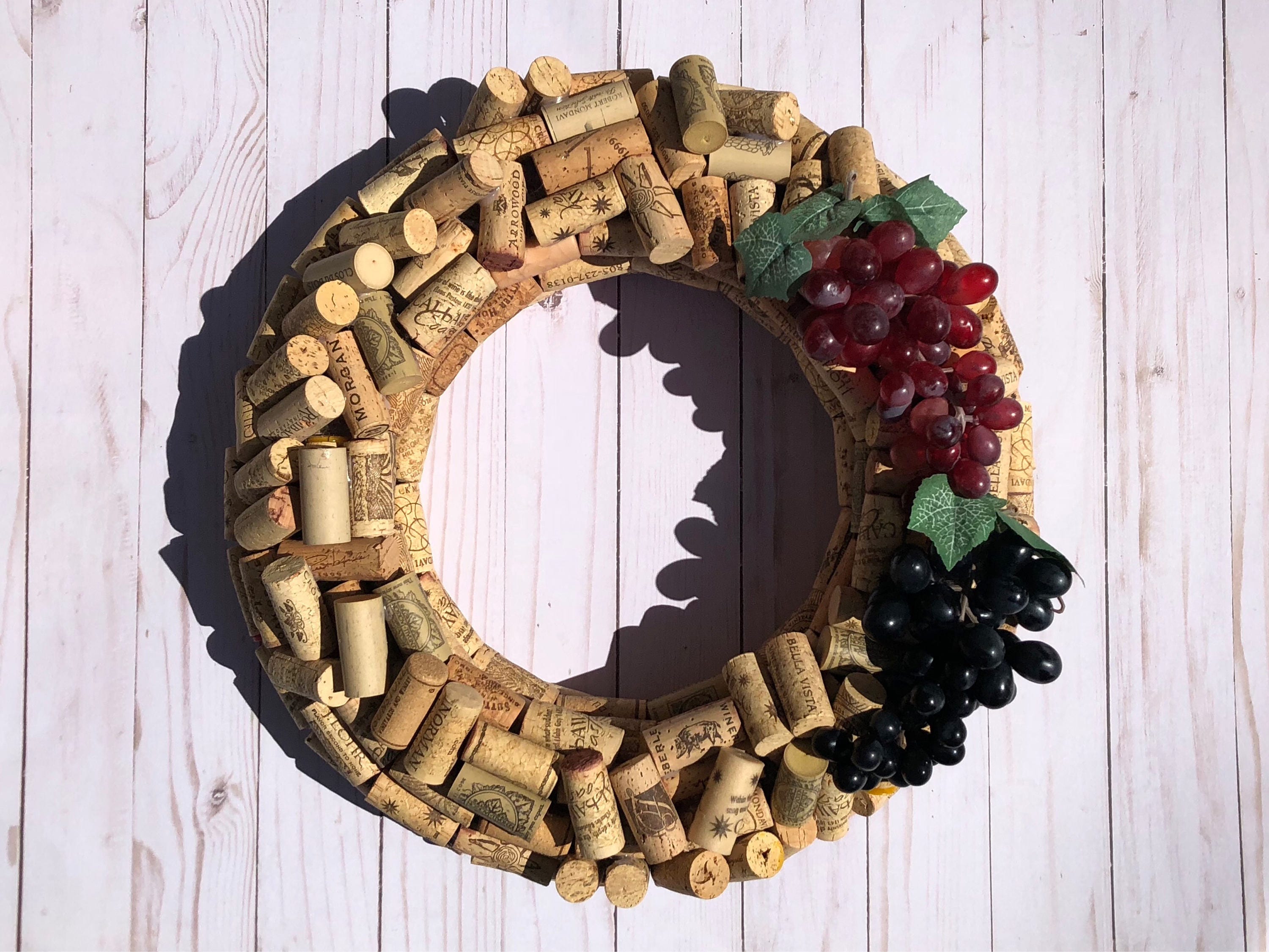 Wine Cork Wreath With Grapes Hand Made Authentic Custom Wine