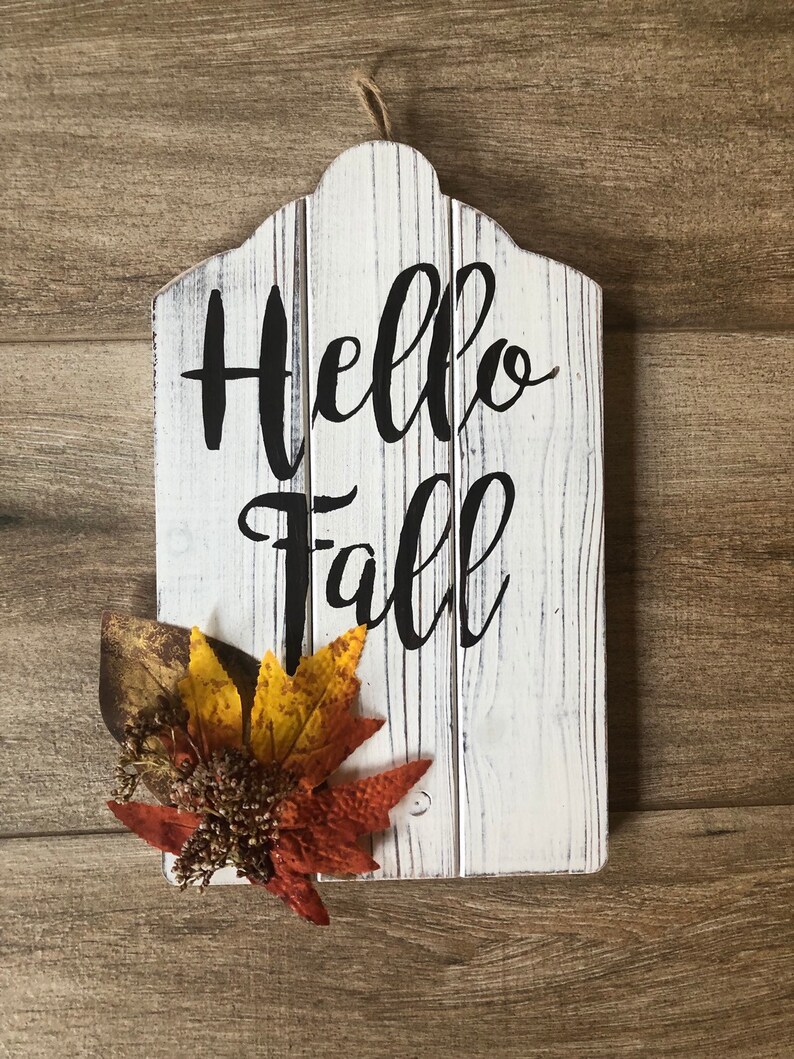 Hello Fall Door Hanger Cute Fall Door Sign Fall Sign With Etsy