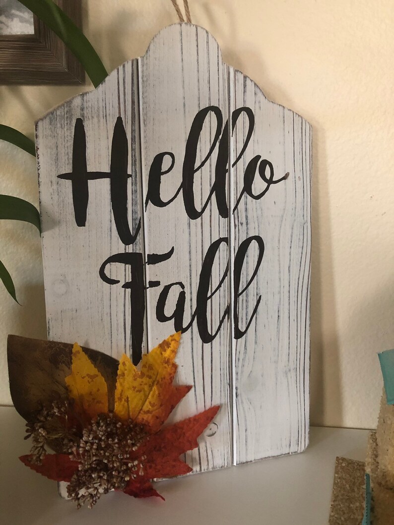 Hello Fall Door Hanger Cute Fall Door Sign Fall Sign With Etsy