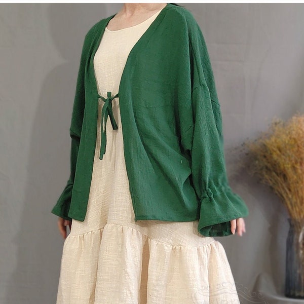 Anysize cotton linen loose coats super soft and light spring summer and autumn jackets plus size tops and plus size clothing T12A