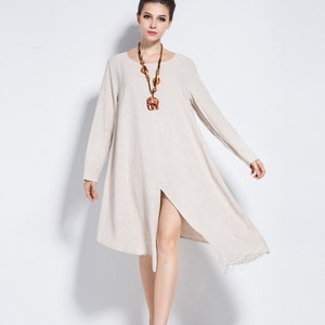Anysize Front Slit Design Soft Linen Dress Plus Size Dress - Etsy