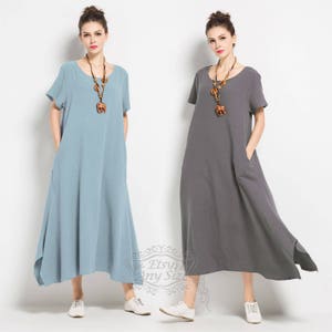 Anysize short sleeves summer soft linen cotton loose dress | Etsy