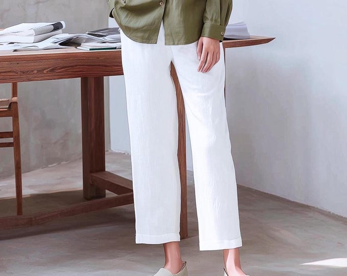 Anysize custom loose pants linen cotton plus size pants with side pockets cropped spring fall winter trousers plus size clothing F11PN