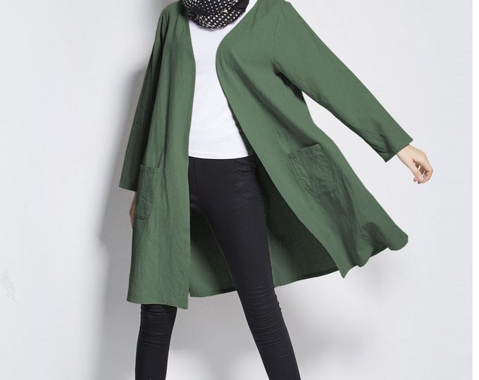 Anysize linen cotton cardigan spring fall long sleeves clothing plus size jacket plus size clothing Y218N