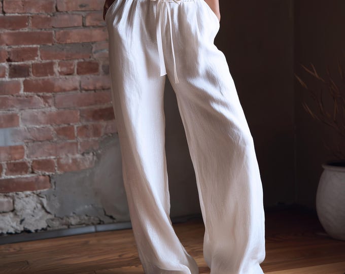 Anysize custom soft linen cotton wide legs pants with elastic waist oversized maxi trousers casual loose pants plus size clothing F30PE