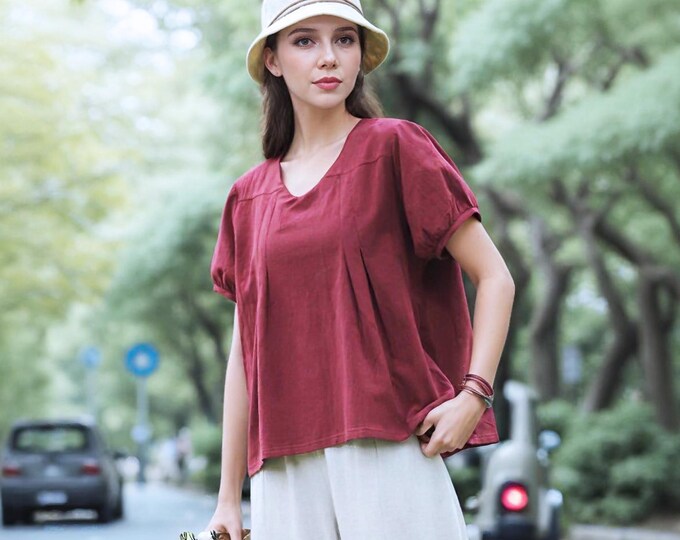 Anysize soft linen cotton loose tops bubble sleeves summer plus size tops plus size clothing F22DQ
