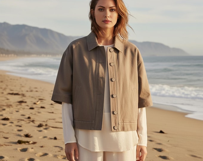 Anysize Custom Half Sleeves Jacket Linen Cotton Short Coat With Pockets Spring Fall Plus Size Jacket Plus Size Clothing F86SN