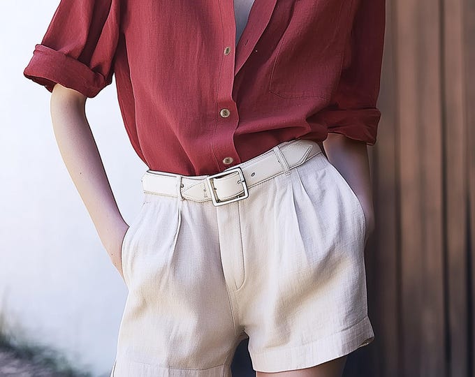 Anysize custom 100% linen shorts elastic waist pants with belt loops casual loose plus size shorts customized pants plus size clothing F77AL