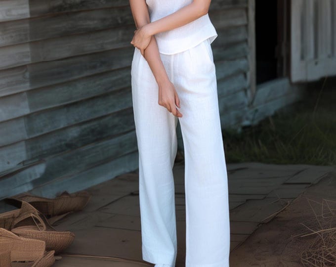 Anysize custom 100% linen pants with side pockets elastic waist maxi length pants spring summer plus size pants plus size clothing F25YL