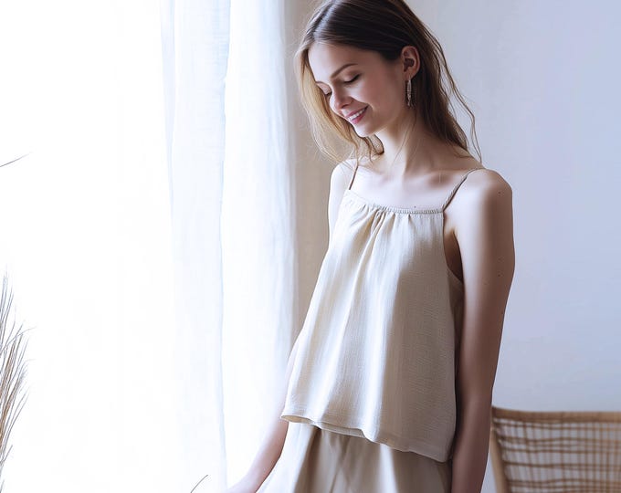 Anysize custom 100% linen sleeveless shirt loose tops linen undershirt plus size tops plus size clothing F90CL