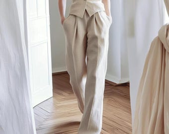 Spodnie lniane w dowolnym rozmiarze, długość do ziemi, z kieszeniami, elastyczny pas, spodnie wiosenne i letnie, plus size, odzież w dużych rozmiarach F12CL