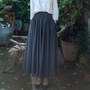 Anysize custom elastic waist maxi skirt with pockets plus size linen cotton skirt spring fall retro plus size clothing F734N