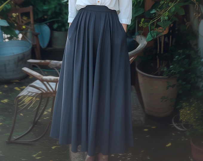 Anysize custom elastic waist maxi skirt with pockets plus size linen cotton skirt spring fall retro plus size clothing F734N