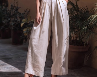 Anysize custom 100% linen pants pleated trousers with pockets back elastic waist spring summer plus size pants plus size clothing F28PL