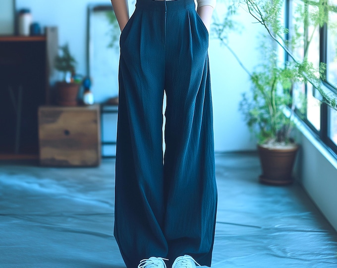 Anysize custom back elastic waist linen cotton pants spring fall long trousers with pockets plus size pants plus size clothing F998E