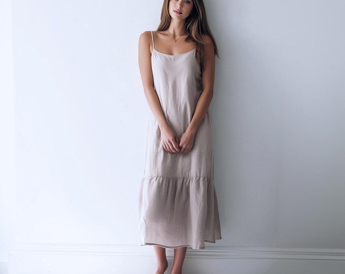 Anysize custom 100% linen sleeveless hem pleated maxi dress with side pockets spring summer plus size dress plus size clothing F56DL