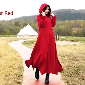 Anysize christmas new year winter warm dress 3.5lbs with side slits loose hem spring fall winter thick cotton dress plus size dress F324M