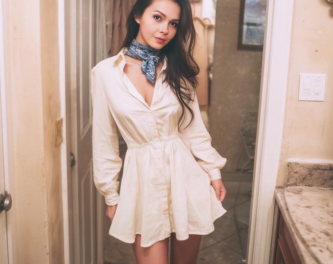 Anysize spring fall linen cotton shirt dress with elastic waist plus size long blouse buttoned plus size tops plus size clothing F77YN