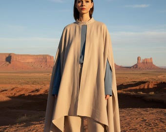 Anysize Custom Cloak Linen Cotton Simple Coat With Wide Sleeves Spring Fall Plus Size Windbreaker Plus Size Coat Plus Size Clothing F74SN