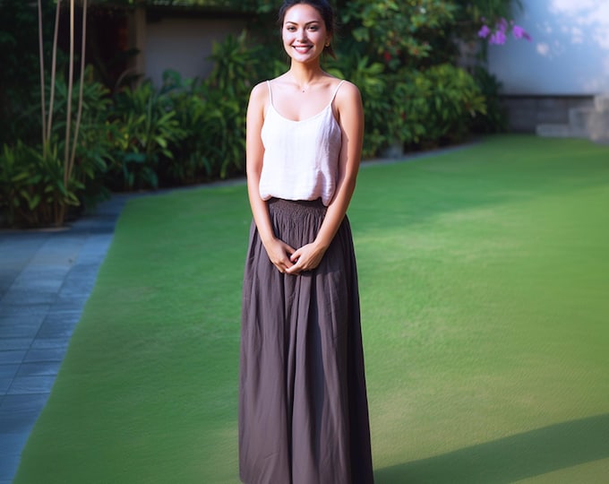 Anysize custom soft linen cotton skirt spring summer A-line skirt with pockets  elastic waist plus size maxi skirt plus size clothing F36JQ