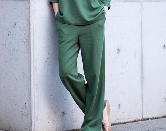 Anysize Custom Pants Linen Cotton Plus Size Trousers Loose Pants With Elastic Waist Side Pockets Spring Fall Winter Plus Size Clothing F22TN