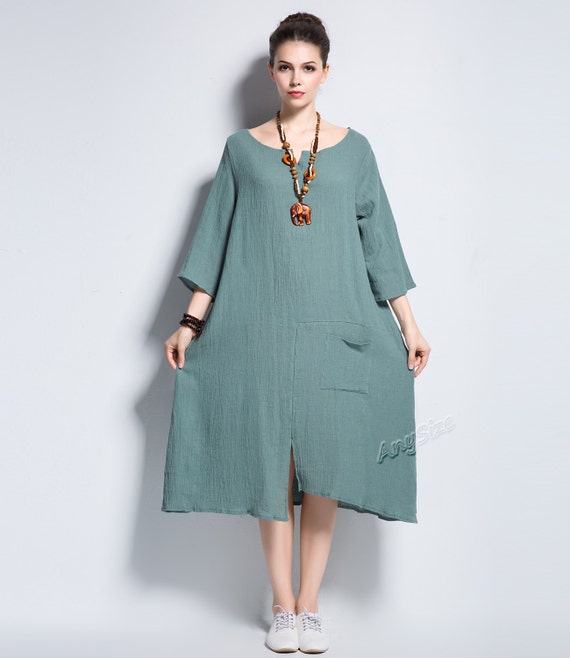 Anysize front slit asymmetric design linen dress plus size | Etsy