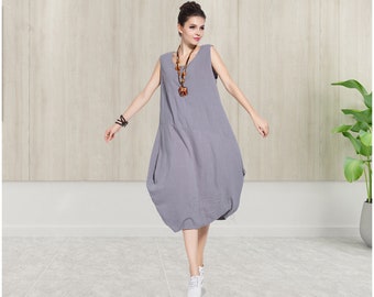 Anysize sleeveless soft linen lantern dress jumper dress midi plus size tops dress clothing summer dress summer clothing Y368