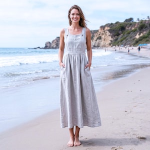 overall linen dress Linen Overall Dress PLS Fashion