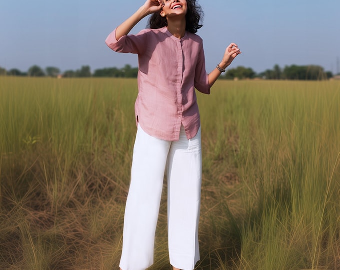 Anysize custom 100% linen pants elastic waist pants with side pockets loose spring summer plus size pants plus size clothing F89DL