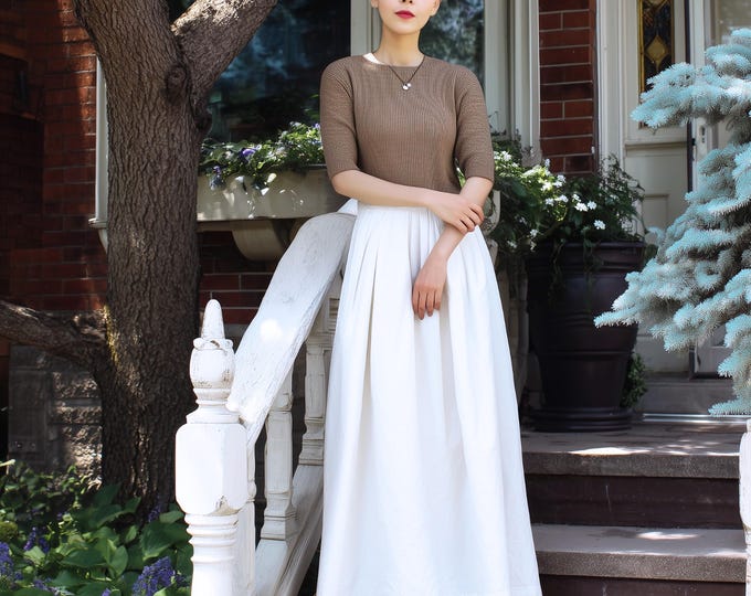Anysize custom maxi skirt with back elastic waist plus size linen cotton skirt with side pockets spring fall retro plus size clothing F21PN