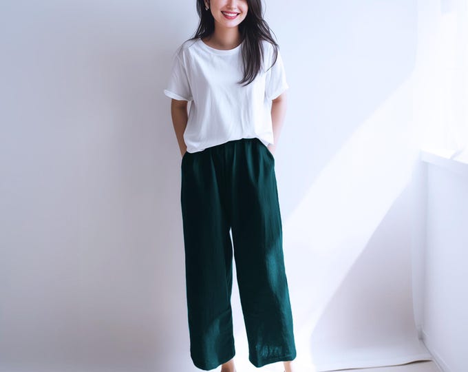 Anysize custom 100% linen pants with side pockets elastic waist spring summer plus size pants plus size clothing F41DL