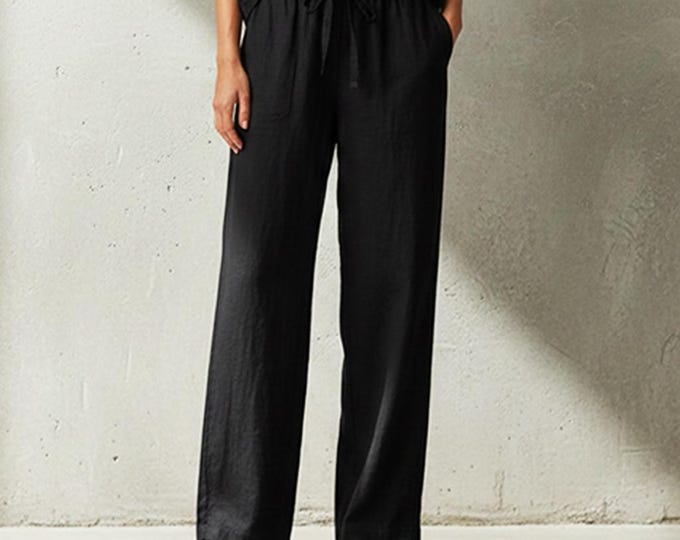 Anysize Custom 100% Linen Wide Leg Pants Elastic Waist Drawstring Trousers Relaxed Summer Palazzo Plus Size Pants Plus Size Clothing F66UL