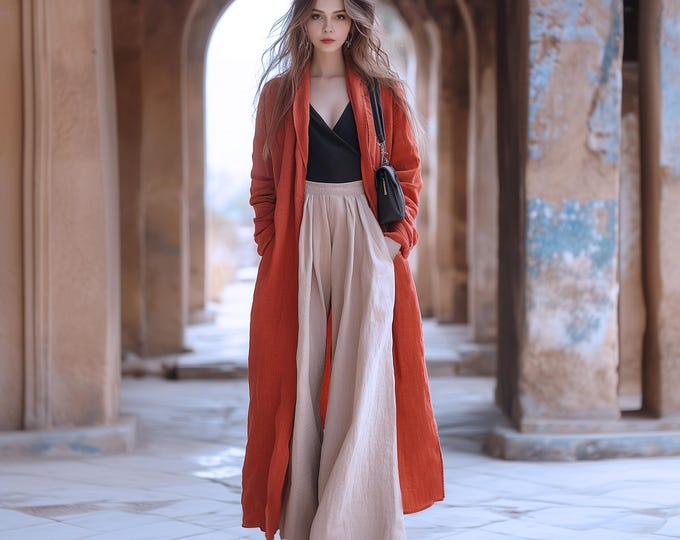 Anysize custom soft linen cotton long sleeves cardigan with pockets spring fall plus size cardigan plus size clothing F637E