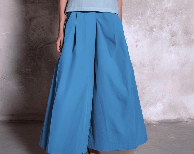 Anysize custom 100% linen skirtpants elastic waist pants with pockets casual loose spring summer plus size pants plus size clothing F96RL