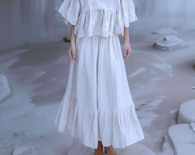 Anysize custom 100% linen wide leg pants elastic waist ruffle culottes with pockets spring summer plus size pants plus size clothing F448L