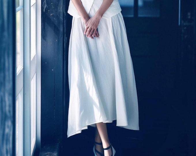 Anysize custom 100% linen A-line skirt with pockets elastic waist spring summer maxi skirt plus size skirt plus size clothing F81RL