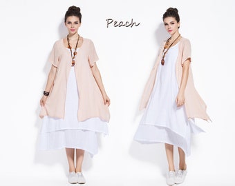 Anysize tri-layered soft linen cotton two pieces dress spring summer dress plus size dress plus size tops  plus size clothing Y96