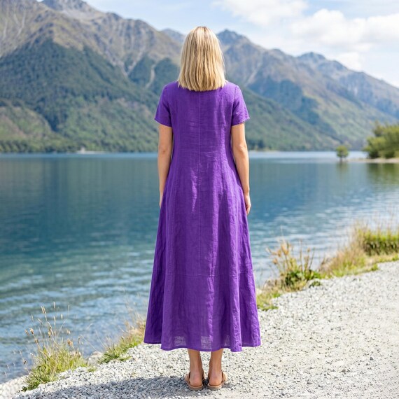 plus size a line summer dress Anysize Custom 100% Linen Maxi Minimalist Princess Seam Dress Loose Fit Dress With Pockets Dress F86WL I'm stocking up on Patron de robe vintage neck with floral printing Style:Coat