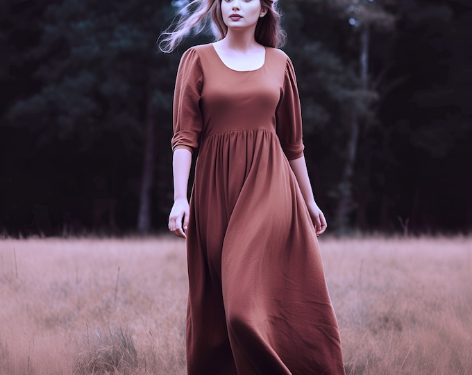 Anysize custom plus size linen cotton dress in maxi length with side pockets spring fall winter plus size dress plus size clothing F395N