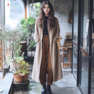 Anysize custom linen cotton long cardigan with long sleeves spring fall clothing plus size cardigan plus size coat plus size clothing F741N