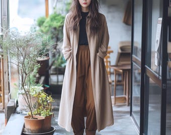 Anysize custom linen cotton long cardigan with long sleeves spring fall clothing plus size cardigan plus size coat plus size clothing F741N