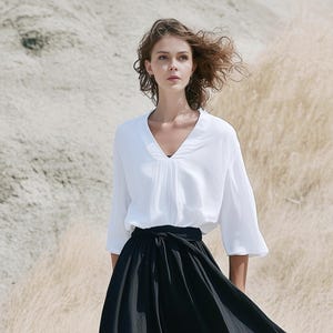 Anysize custom 100% linen blouses 3/4 sleeves classic casual loose summer shirt v neck t-shirts plus size tops plus size clothing F6DL