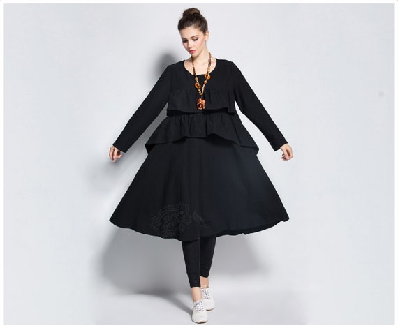 Anysize Layered Dress Linen Dress Plus Size Dress Plus Size Tops Plus Size  Clothing Spring Fall Winter Dress Clothing Y221N 
