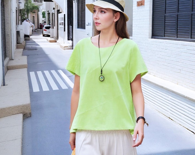 Anysize soft linen cotton summer tops simplicity tops for ladies fresh visual style plus size tops plus size clothing F23DQ